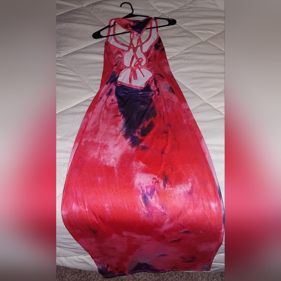 Stretchy Tie Dye Coral Summer Dress - Picture 7 of 7